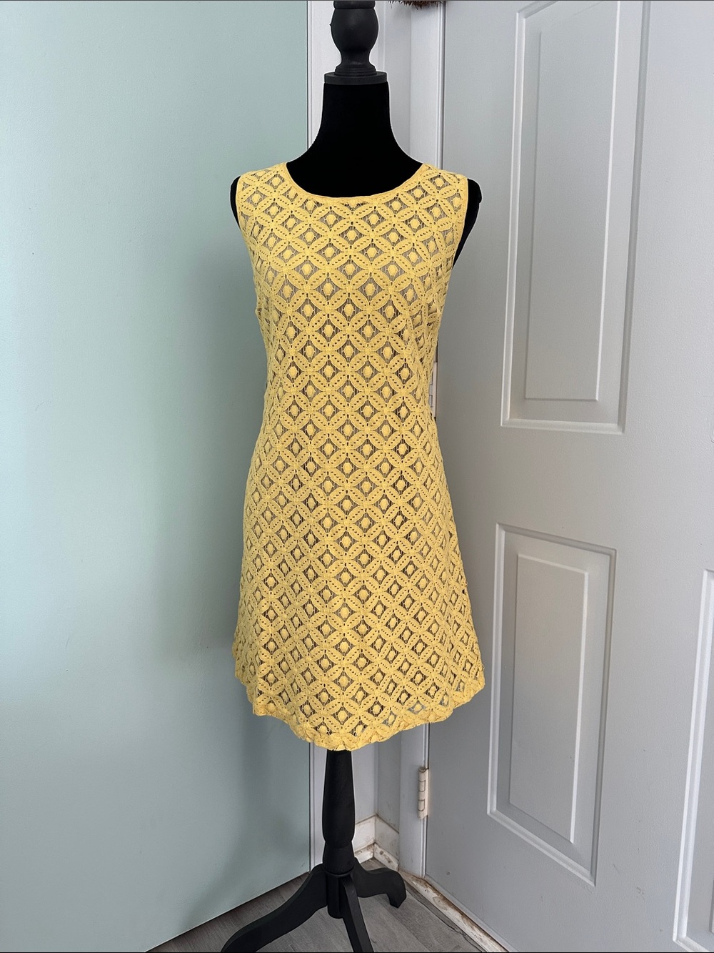 Yellow Crochet Sleeveless A-Line Dress